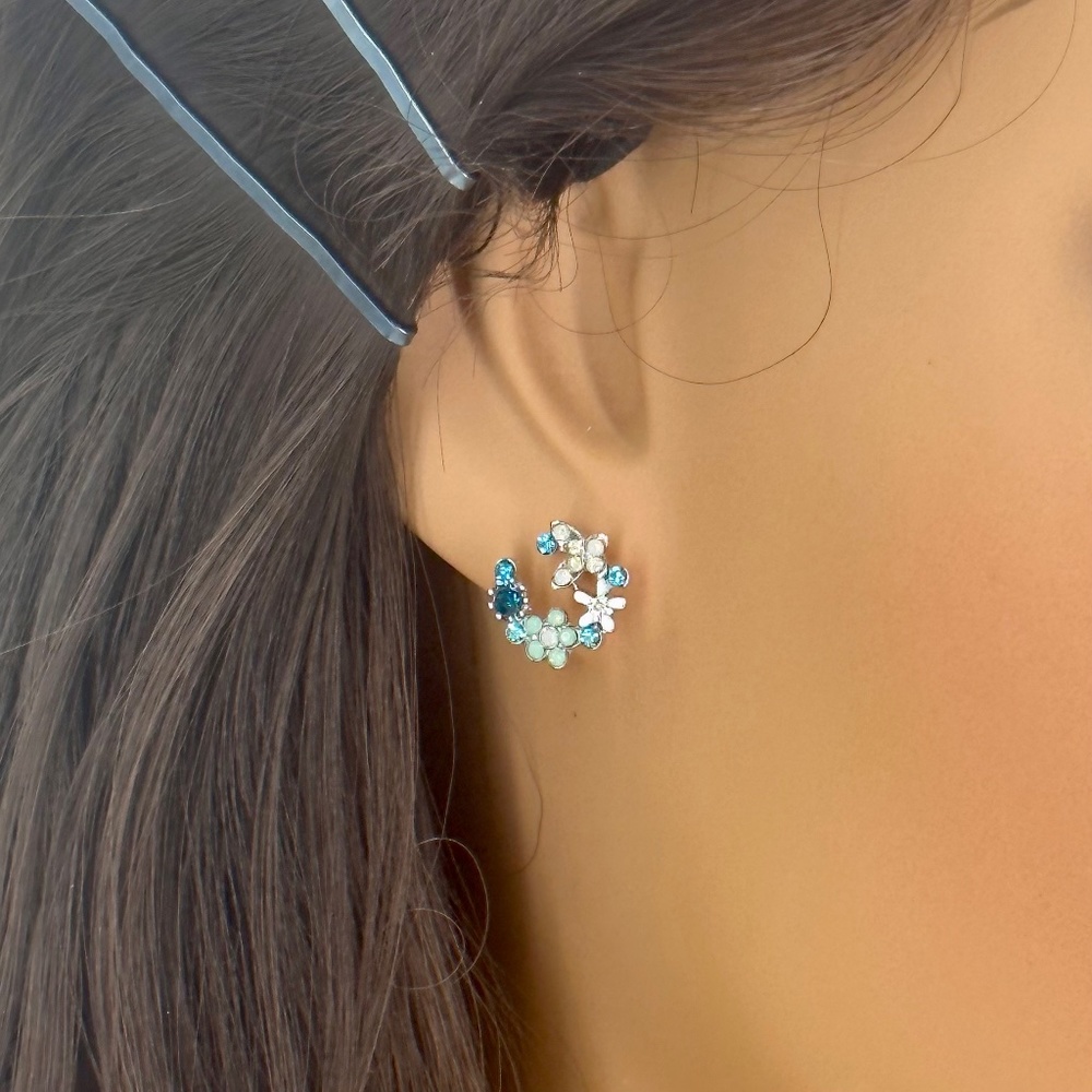Blue Floral Stud Earrings